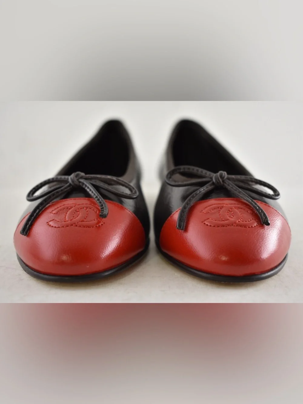 Chanel 26S Dark Brown Red Leather CC Logo Cap Classic Ballet Ballerina Flat 37 - Picture 10 of 16